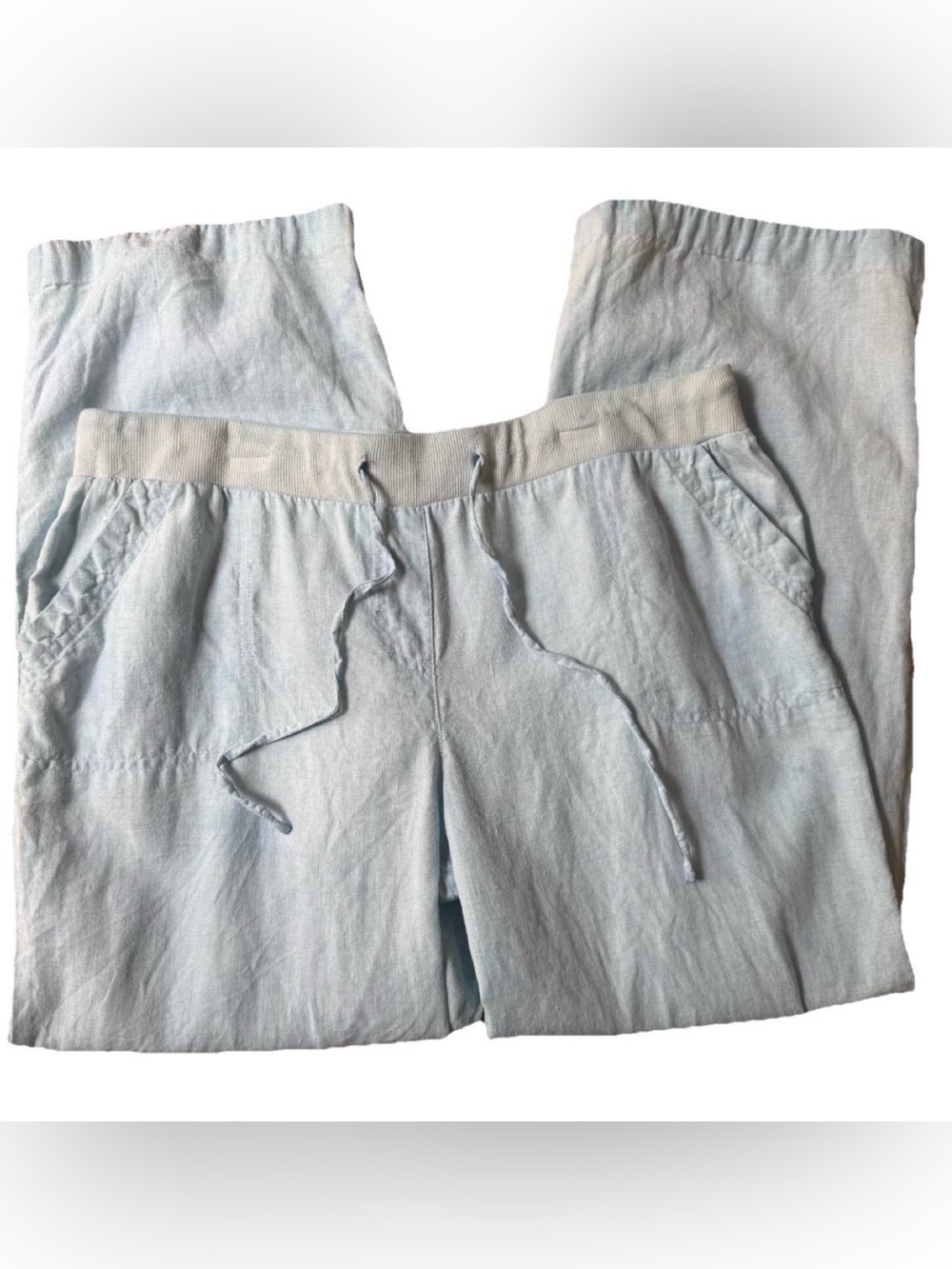 J.M. Collection Petite light blue linen pants with drawstring elastic waist boho